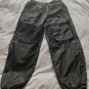 NWT Black Nylon Parachute Pants with Mesh Detailing - XL